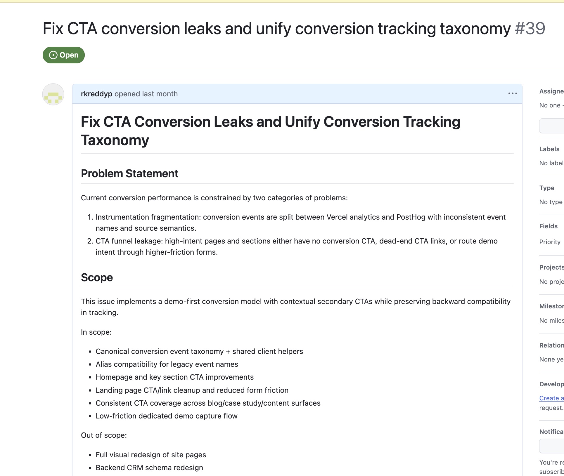 CTA issue and analysis loop tracking